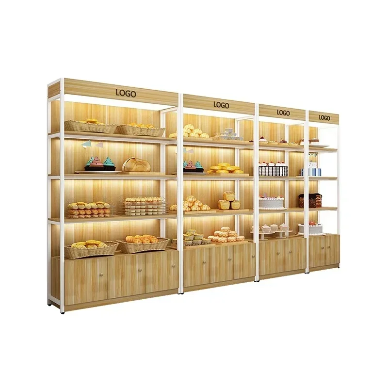 New Arrival Metal Shelves Wood Grain Supermarket Gondola Shelving Retail Store For Sale Grocery Gondola Shelf