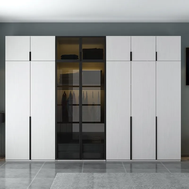 Bedroom solid wood overall three four five door glass wardrobe locker
