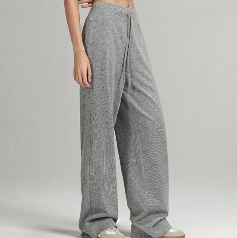 2025, nieuwe yoga sport fitness breien lange broek hoge elasticiteit losse comfortabele ademende wijde pijpen broek maat S-XL