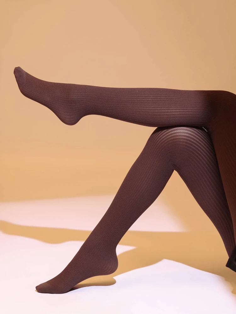 Belamimi 120DWomen Velvet Pantyhose Autumn Winter Vertical Striped Micro Compression Tights, Slim Stretch Opaque LadiesStockings