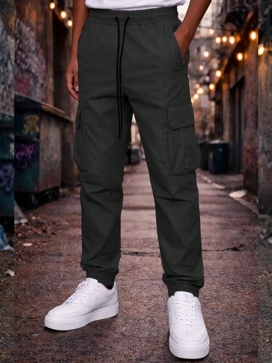 Mens Premium Cargo Jogger Elastic Ankle And Drawstring Cargo Pocket Casual Athleisure