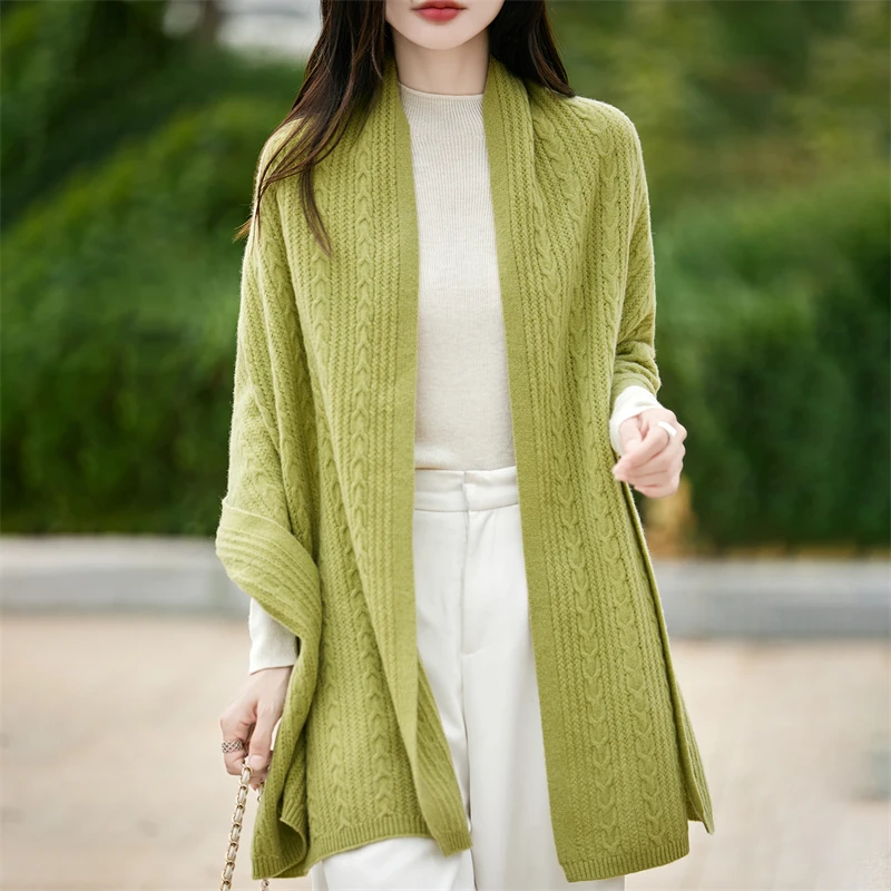 100% Merino Wool Shawl Scarf Women's Solid Color Joker Knitted Shawl Fashion Openwork Jacquard Shawl Autumn and Winter New Scarf