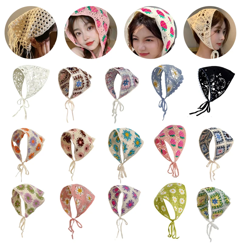 Y2K Hollow Out Fringe Triangle Scarf For Women Spring Headscarf Adjustable Layering Accessories Versatile Waist Hip Wrap Bandana