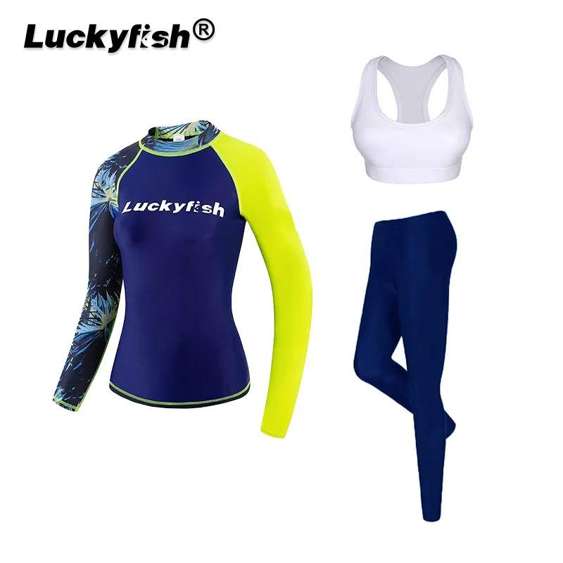 

Women 3Pieces Long Sleeve Outdoor WaterProof Surfing Beach Swim Vest Pants Rash Guard Sun Protection Quick-Dry Bathing SwimSuit