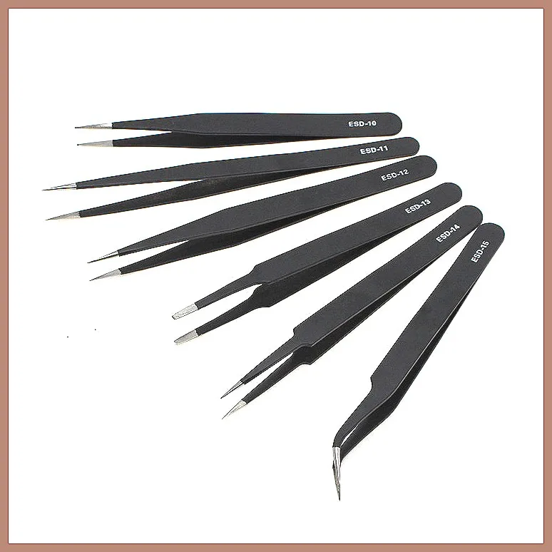 ESD Stainless Steel Black Precision Tweezers for Phone Repair, Bird's Nest Cleaning, Nail Art & Hand Journaling  Anti-Static