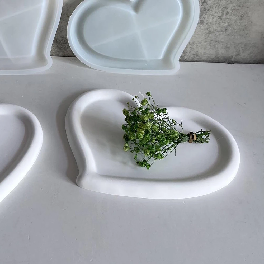 Love Heart Concrete Tray Silicone Mold Gypsum Storage Tray Plaster Jewelry Display Plate Epoxy Resin Molds Valentine'S Day Gift