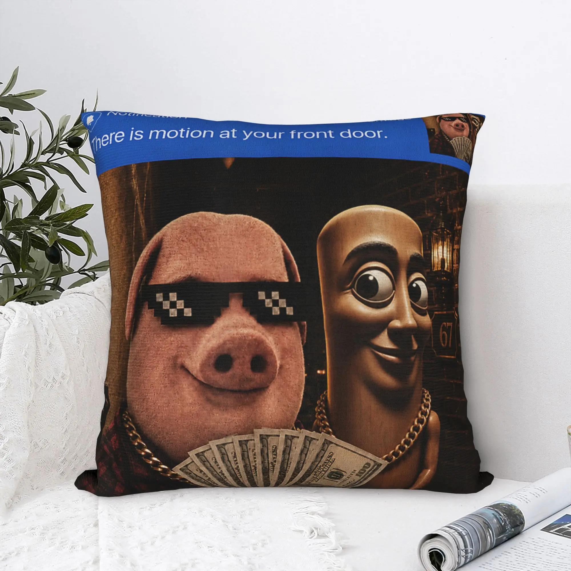 John Pork and Tung Tung Tung Sahur Front Door Motion Pillow Case  Square Pillow Cover Cushion Cover For Chair Sofa Home Decor