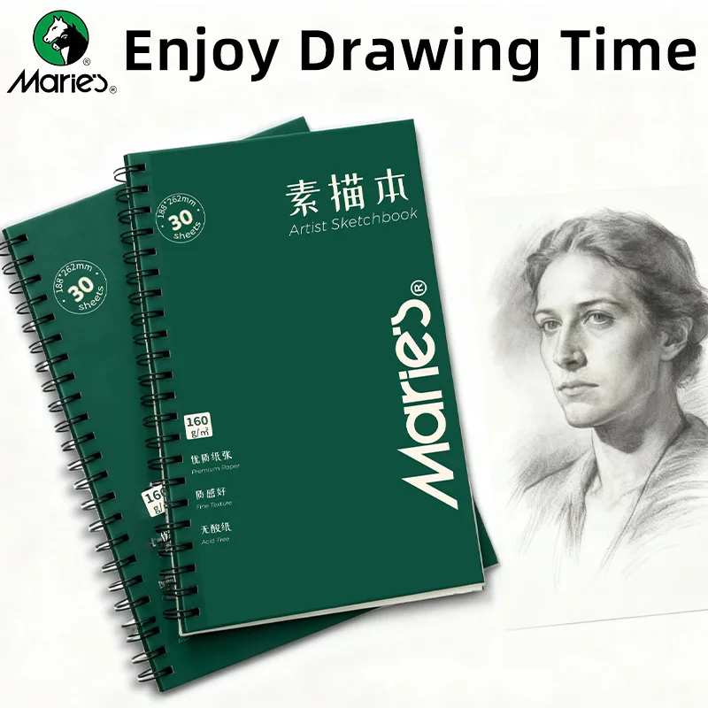 Marie's A4 Sketch Book 60/90/150 Sheets 160gsm,Hardcover Spiral Bound Sketch Pad for Drawing & Sketching,Gift for Kids & Adults