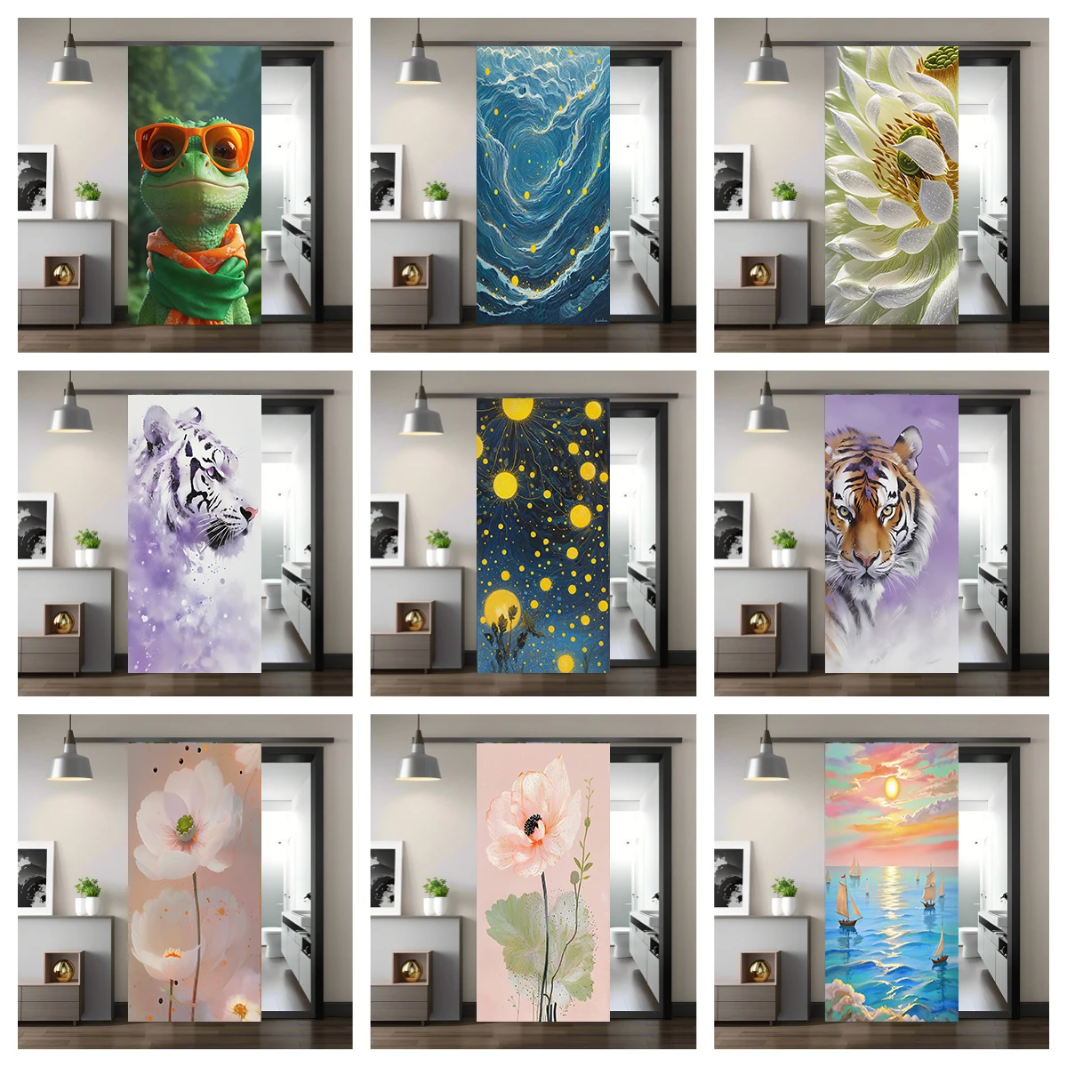 

Natural Landscape Animal Tiger Door Stickers Full Door Covered Wallpaper Self-adhesive Sticker for Wall Decals Home Decoration