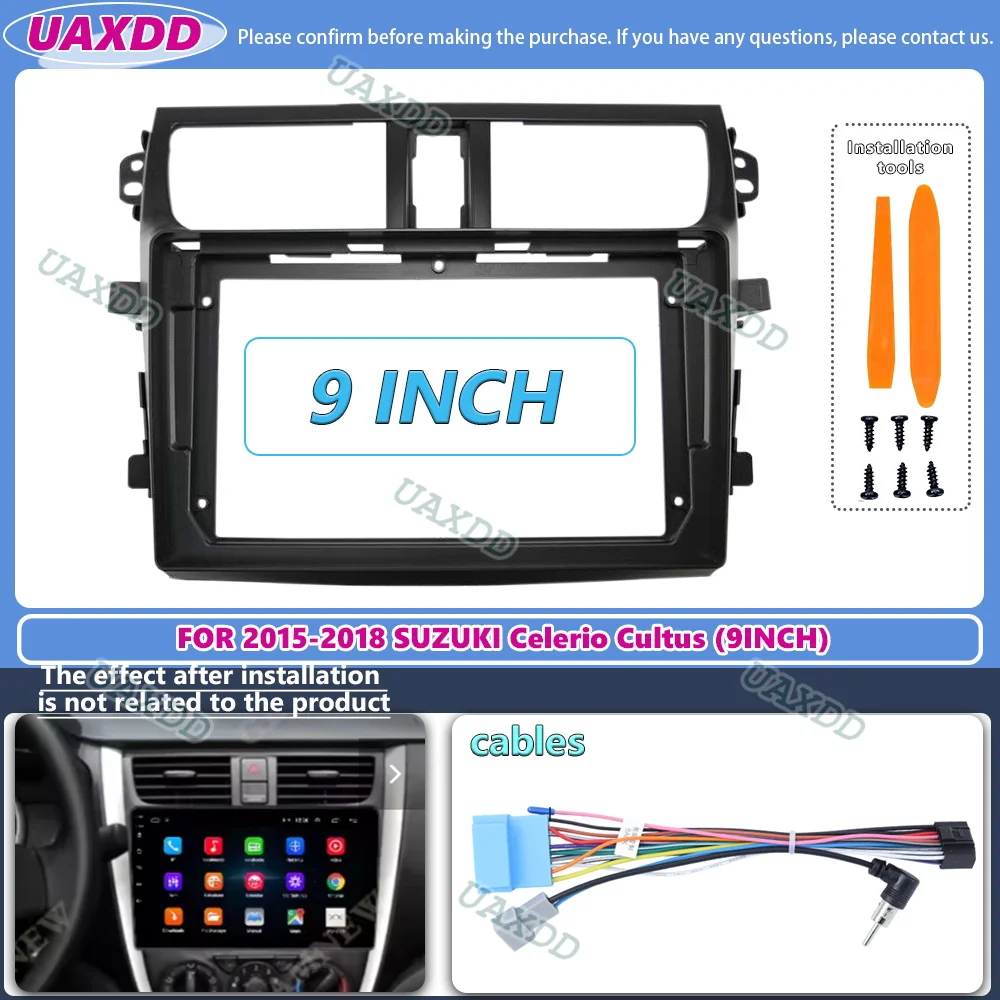 9 Inch Car Radio Frame for Suzuki Celerio Cultus 2015-2018 Board Kit Installation Panel Mount Power Adapter Cable Fascia Android