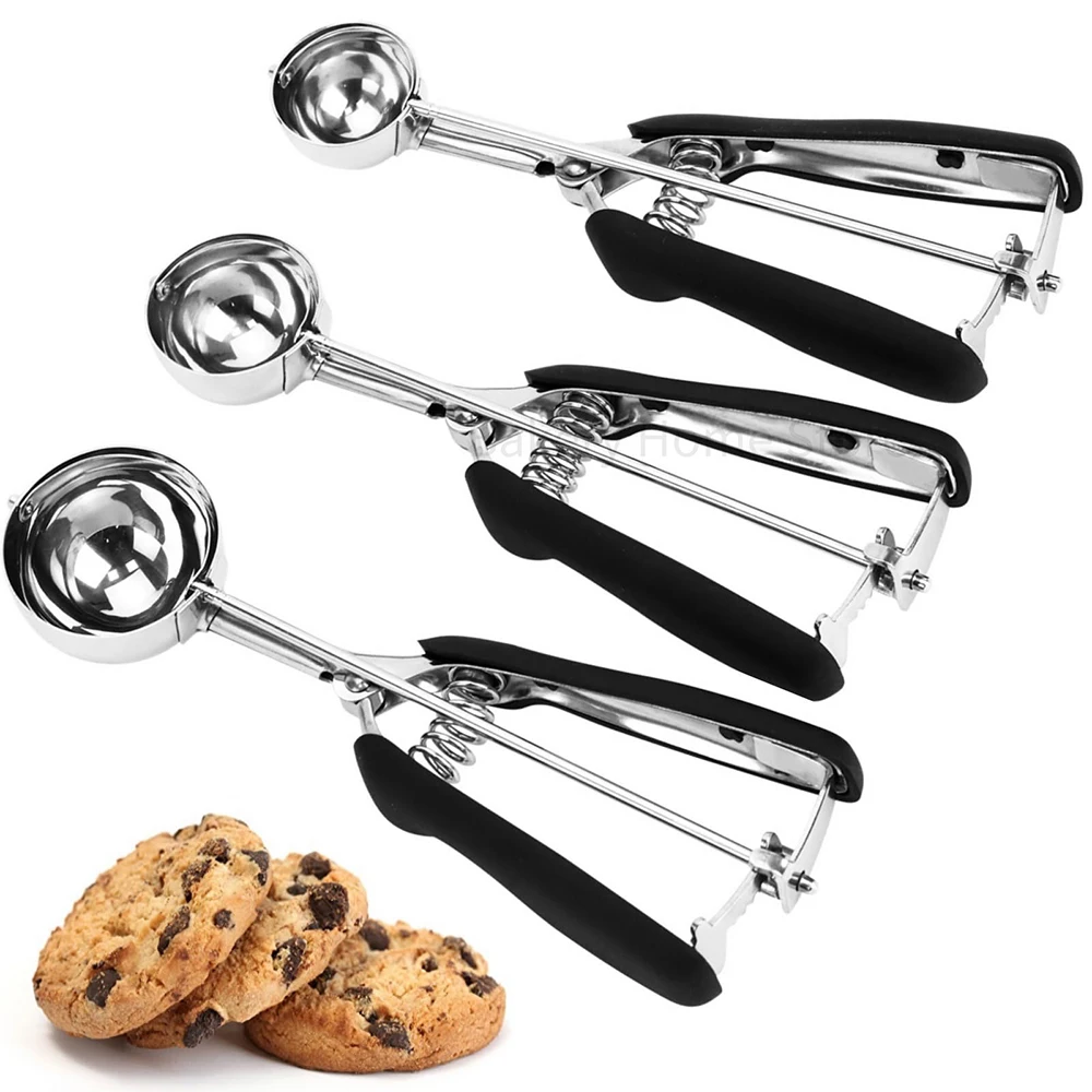 

3Pcs Cookie Scoop Set Stainless Steel Ice Cream Scooper Trigger Release Cookie Dough Scoop with Non-slip Grip Baking Tools