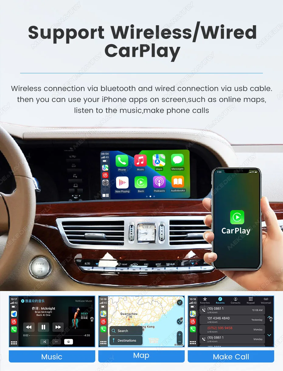 MEKEDE Neu eingetroffener kabelloser CarPlay Android Auto Decoder für Mercedes Benz S-Klasse W221 NTG3.0 NTG 3.5 BT Mirror Link Auto-Modul – Detail 8