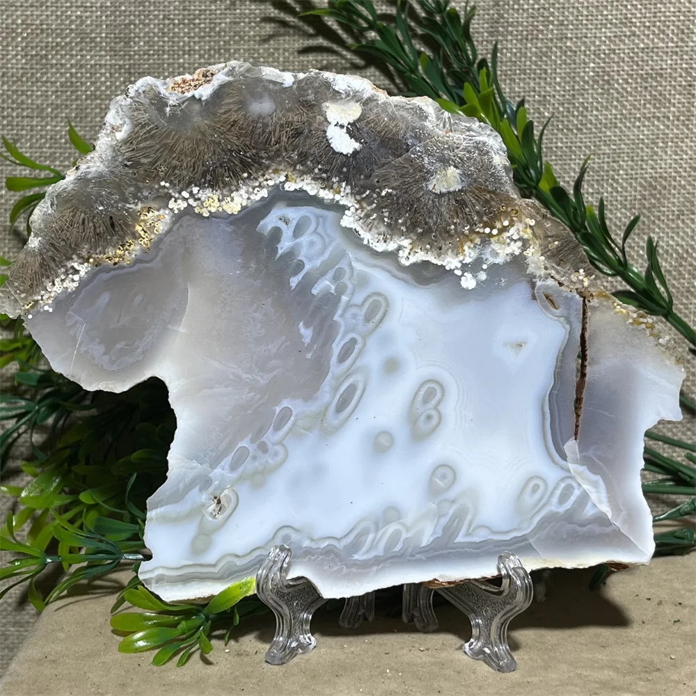 Rare Natural Crystal Hair Agate Slab Slice Decoration Stone Quartz Crystal Reiki High Quality Beauty Healing Minerals+ Stand
