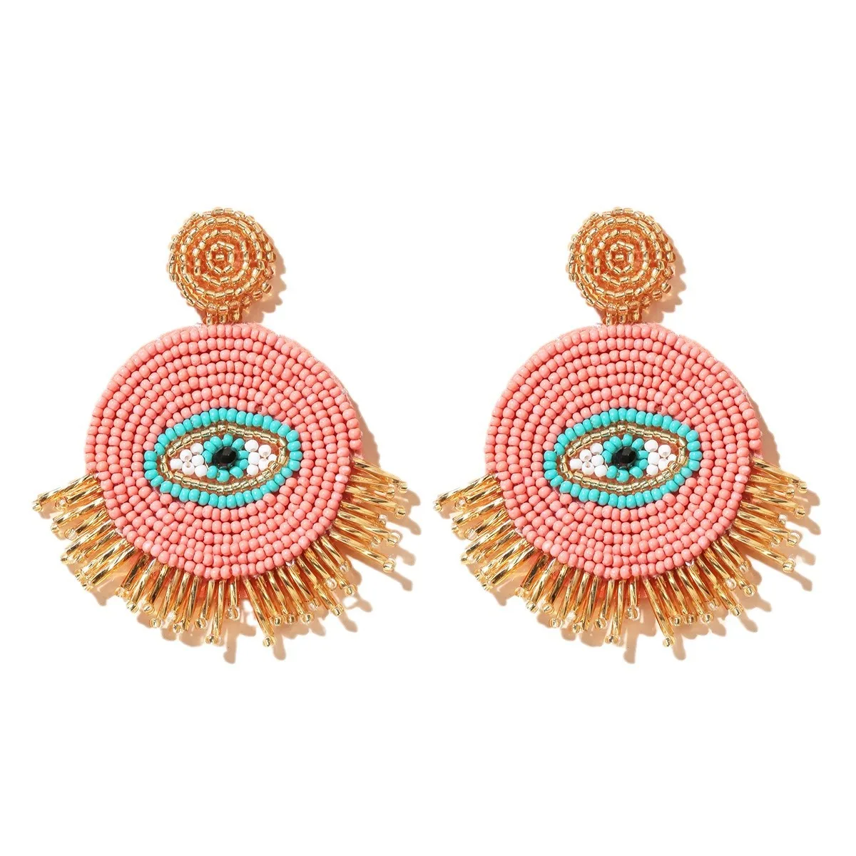 Bohemian Beaded Statement Drop Earrings Round Dangle Earrings Gift for Women Payty Wedding Jewelry