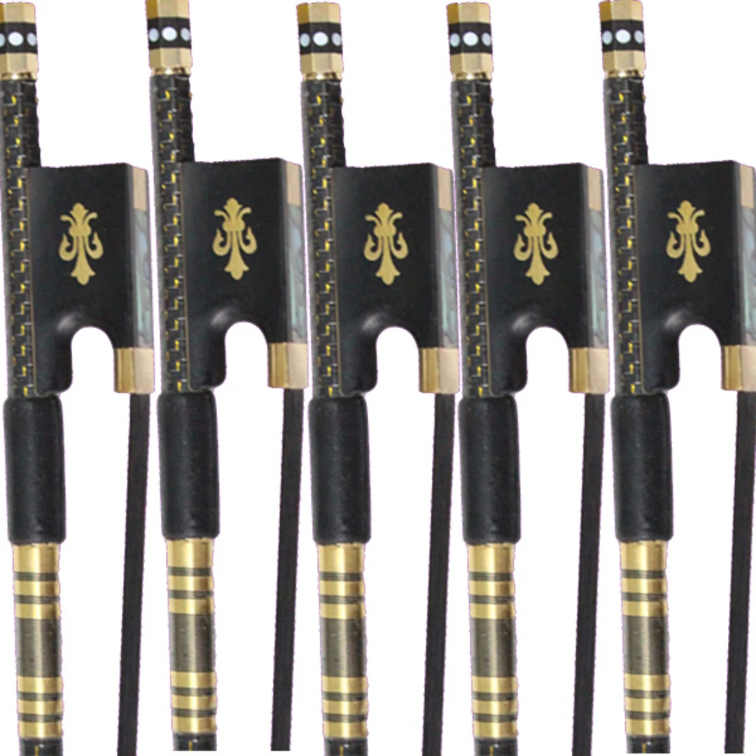 5PCS Gold Braided Carbon Fiber Violin Bow 4/4 Acoustic Violin Bow Black Horsehair