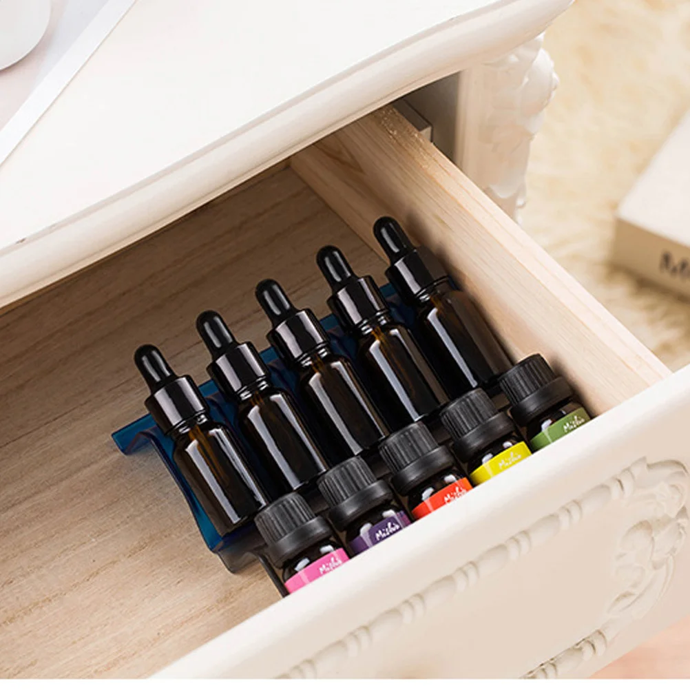 

5 pcs 5 Slots Essential Oil Bottle Storage Rack Blue Stackable Plastic Organizer For Drawer Desktop Nightstand Aromatherapy