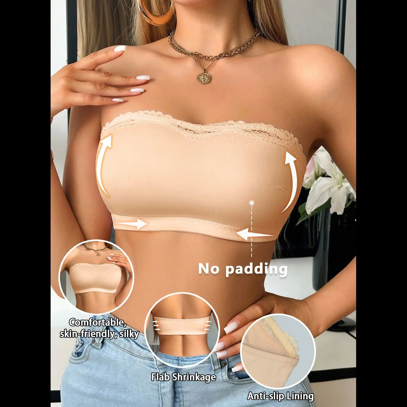 Sujetadores sin aros sin tirantes para mujer, 2 uds., cobertura completa, suave, ligero, elástico, informal, Push Up, Bralette Convertible