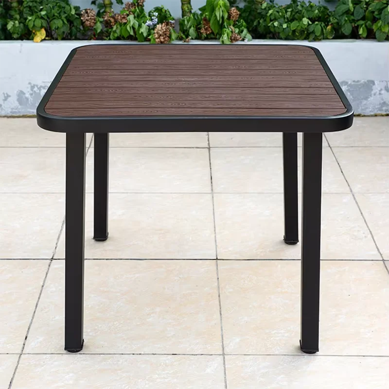 New 85cm Rectangular Brown Dining Table for 2-4 Person Outdoor Garden Outdoor Dinner Table Wood-plastic Waterproof Tabletop