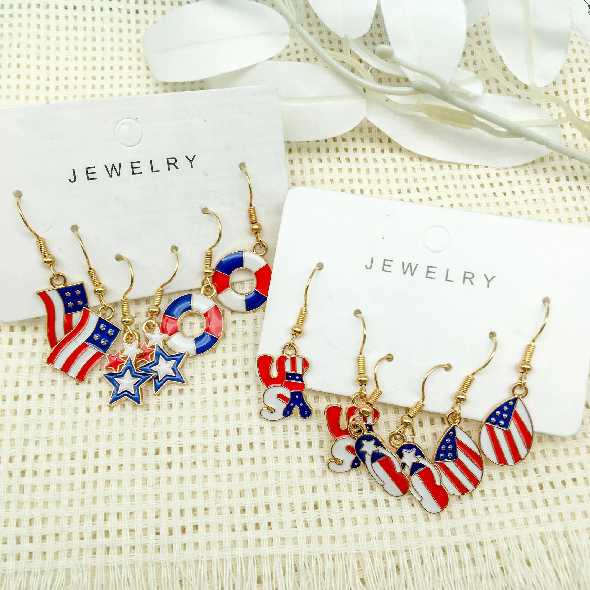 3 Pairs/ Set American Independence Day Flag Series Earrings Elegant Ethnic Style Alloy Jewelry Trendy Female Gift