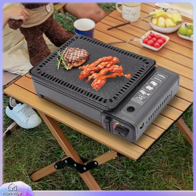 Portable Camping Grill Gas Stove BBQ Grill with Storage Box for Outdoor Cooking Picnic Barbecue Travel Trekking Hiking