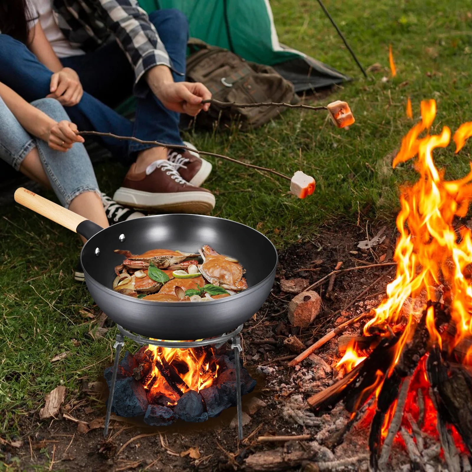 

280pcs Removable Triangle Rack 24cm Bbq Grill Tripod Outdoor Camping Stove Stand Firewood Burning Cookware Tripod Grill
