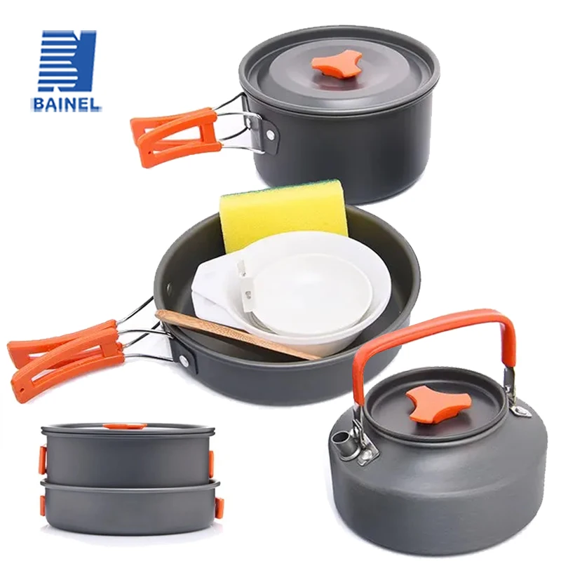 

Portable Camping Tableware Cooking Set Outdoor Cookware Pan Pot Bowl Spoon Fork Utensils for Hiking Picnic Travel Wild Campismo