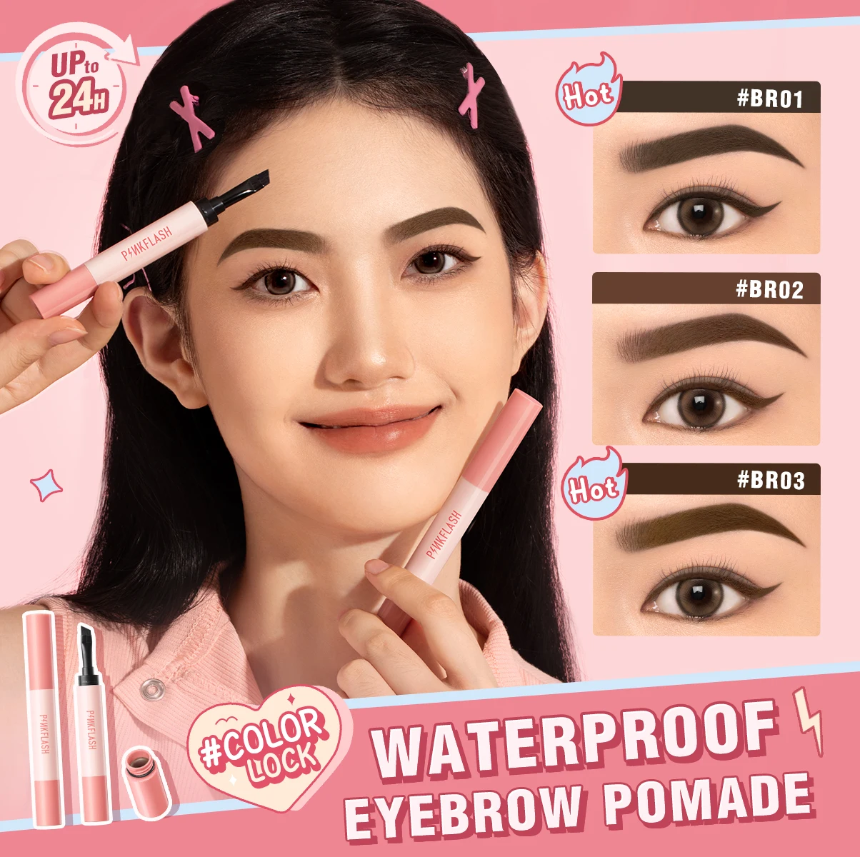 PINKFLASH Waterproof Eyebrow Pomade Enhancers Long-lasting Smooth Quick-drying 3 Colors Eye Brow Gel Tinted Makeup Cosmetics