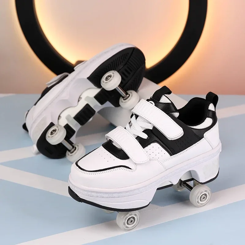 Kids Gift Children Wheels Shoes Roller Sneakers With 4 Wheels Skates Adult Runaway Parkour Deformation Shoes For Women Men Youth