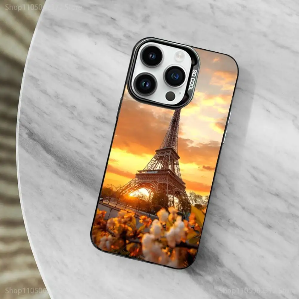 Custodia per telefono romantica Torre Eiffel di Parigi per iPhone 11,12,13,16,14,15, Mini,Pro,XS,MAX Cover antiurto nera opaca
