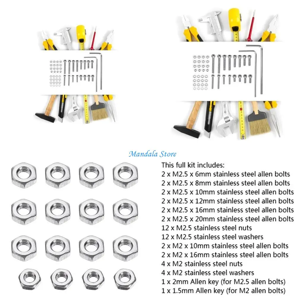 U2JC Headshell cartridges Mounting Steel Bolts Hexagonal Tool for Head Screws Nut Set with Mixed Packed for Househol