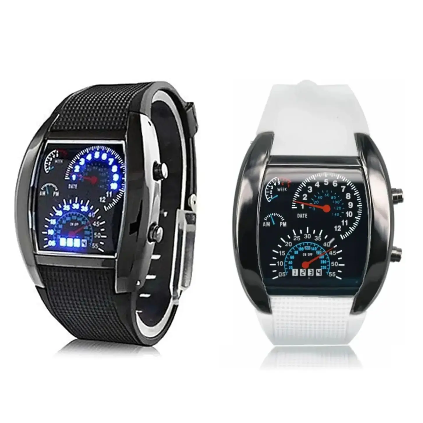 Men Fashion LED Sport Rubber Band Digital Week Date Dashboard Pattern Dial Watch