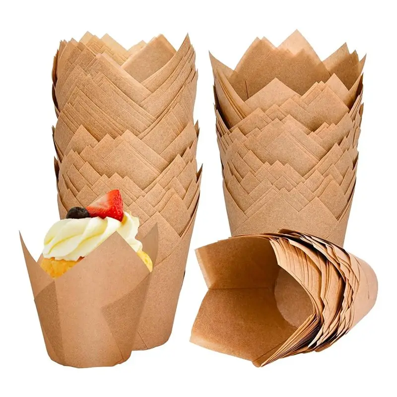 AEE4-120 Counts Natural Tulip Cupcake Liners For Baking Cups, Parchment Paper Muffin Liners Holders, Tulip Cupcake Liners