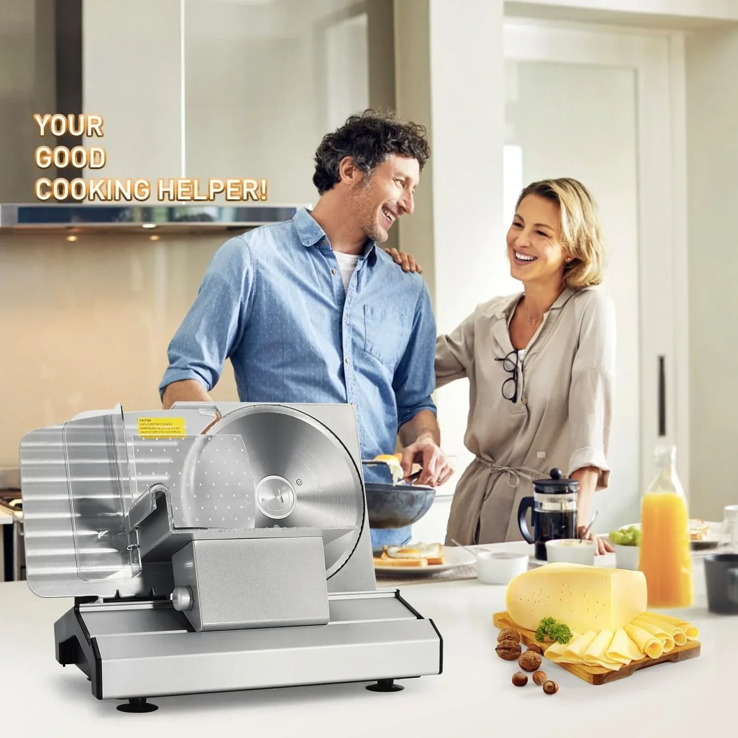 200W Electric Meat Slicer, 8.7'' Dual Removable Blades, 1-20mm Adjustable Thickness, Perfect for Meat, Cheese and Bread
