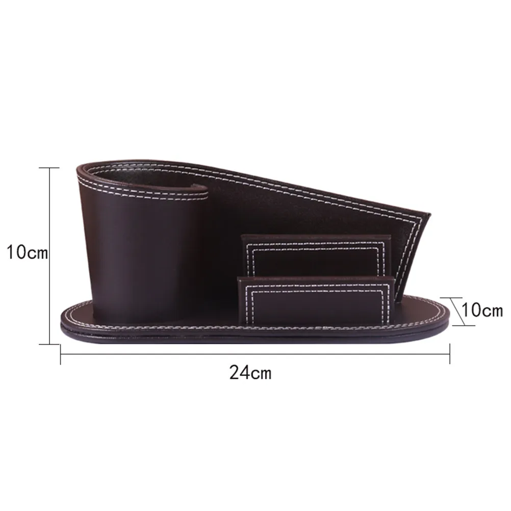 PU Desktop Organizer Pen Holder with Compartments for Pens Phones Business Cards Tissues Remote Controls Cosmetics