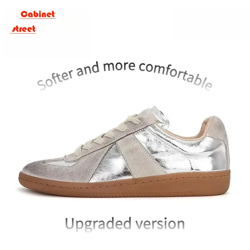 Size 34-40 Real Leather Women Flats Sneakers Casual Lace-up Breath Mid Heels Womens Athletic Tennis Platform Silver Color Shoes