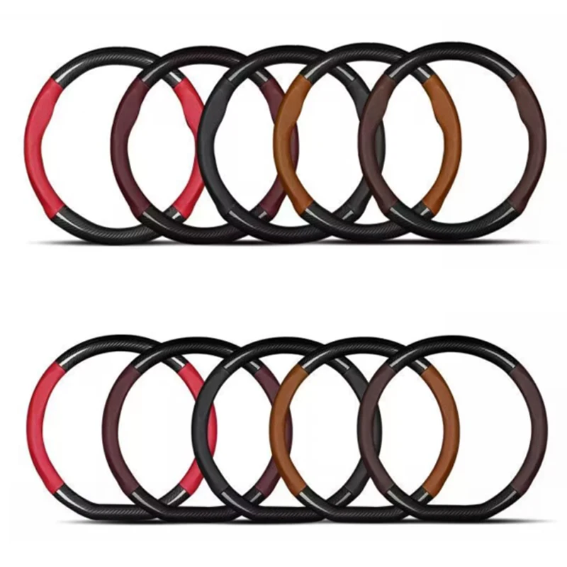 

Leather Universal Car Steering Wheel Cover Carbon Fiber Leather Three-dimensional Anti Slip, Timple And Fashionable Accessories