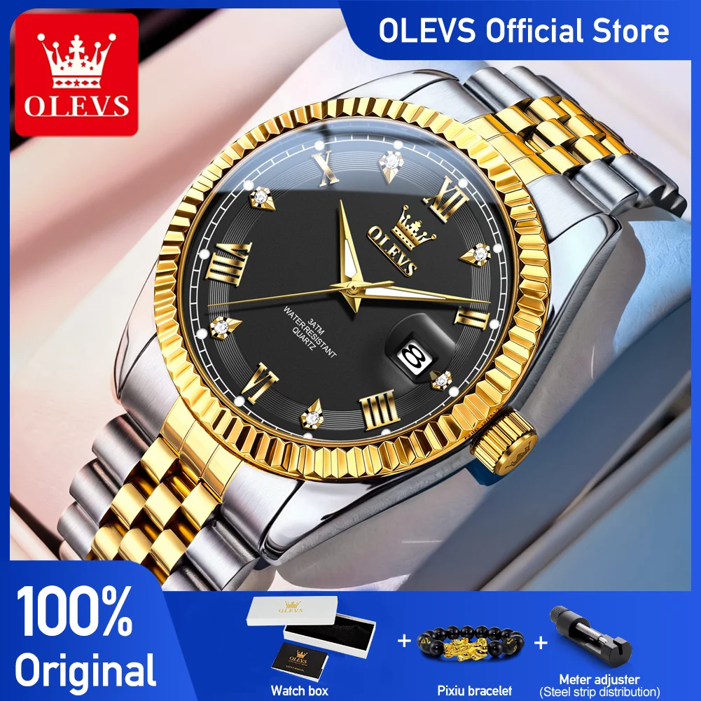 

OLEVS 5680 Fashion Men Watch Original Quartz Movement Easy-fold Buckle Night-light Function Waterproof Calendar Watch For Men