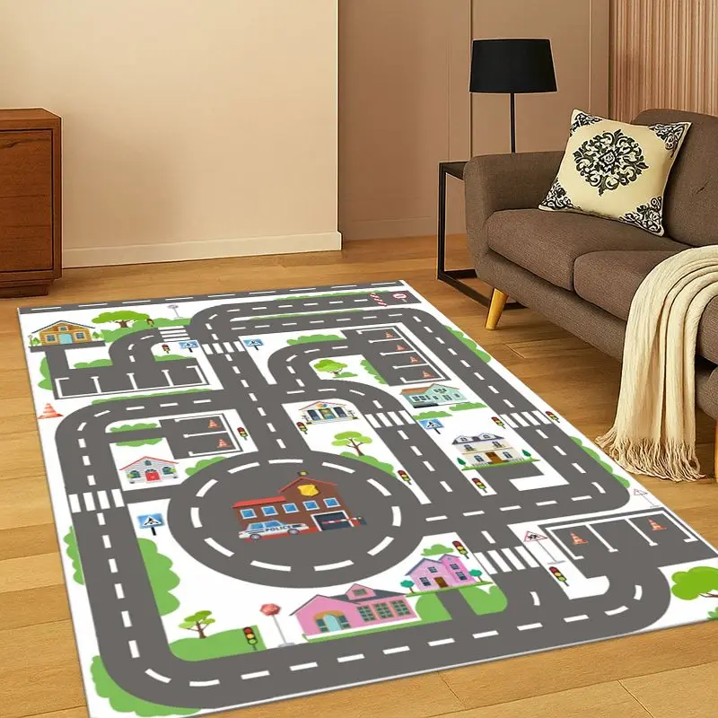 City Traffic Road Highway Runway Playroom Child PlayMat Carpet Rug for Bedroom Living Room Sofa Doormat Home Decor Non-slip
