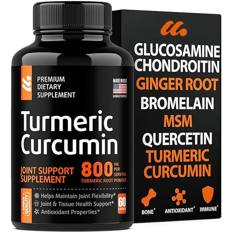 Joint supplement containing curcumin,glucosamine,chondroitin sulfate,ginger,bromelain,nutritional herbal supplement, 60 capsules