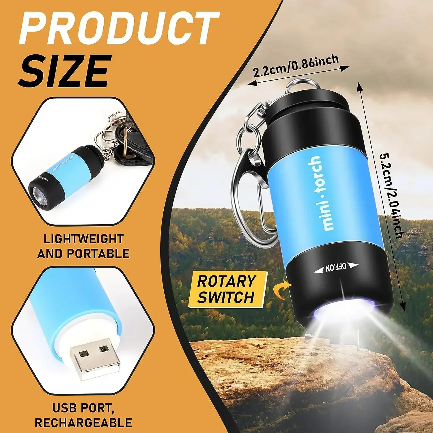 USB Charge LED Flashlight  Multifunctional Strong Light Pocket Keychain Flashlight Waterproof Outdoor Hiking Camping Flashlight