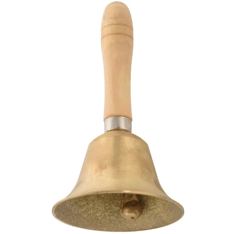 ABUE-2X Solid Brass Wooden Handle School Reception Dinner Wood Shop Hotel Hand Bell Gold