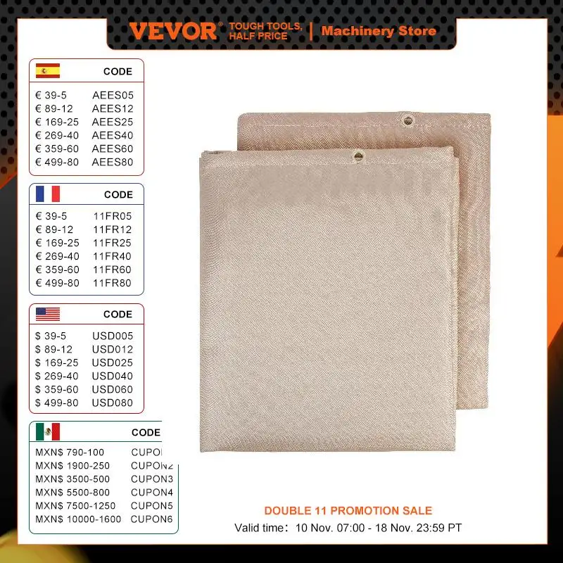 

VEVOR Welding Blanket 2 Pack 6x8FT Heat Resistant Blanket Set Heavy-Duty Fiberglass Flame Retardant Insulation Welding Mat Cover