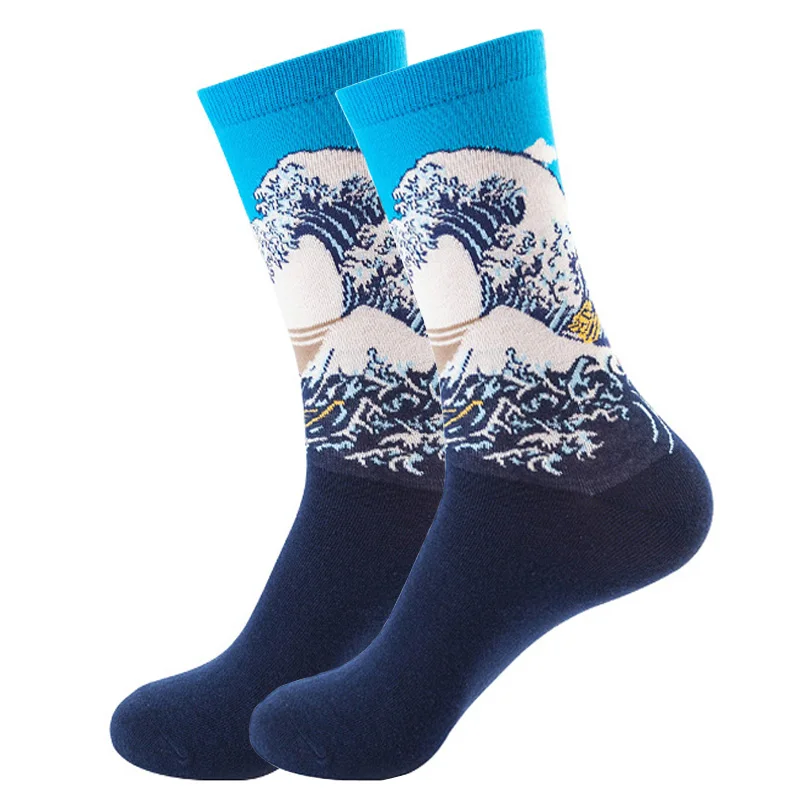 Chaussettes de nuit étoilée rétro pour hommes et femmes, art de la personnalité Van Gogh, peinture à l\'huile, drôle, heureux, cadeaux pour hommes,