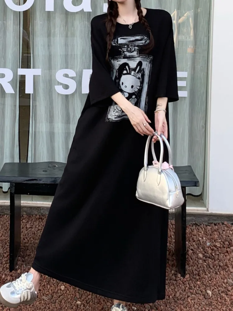 プラスサイズのマタニティドレスロング半袖 Tシャツドレス韓国スタイルルーズカジュアルレディースドレスミッドレングス夏のファッション