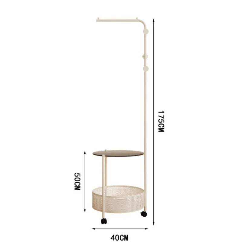 Movable Metal Clothes Rack with Round Edge, Floor Stand & Nightstand Combo, Light Luxury Storage Rack for Bedroom Living Room