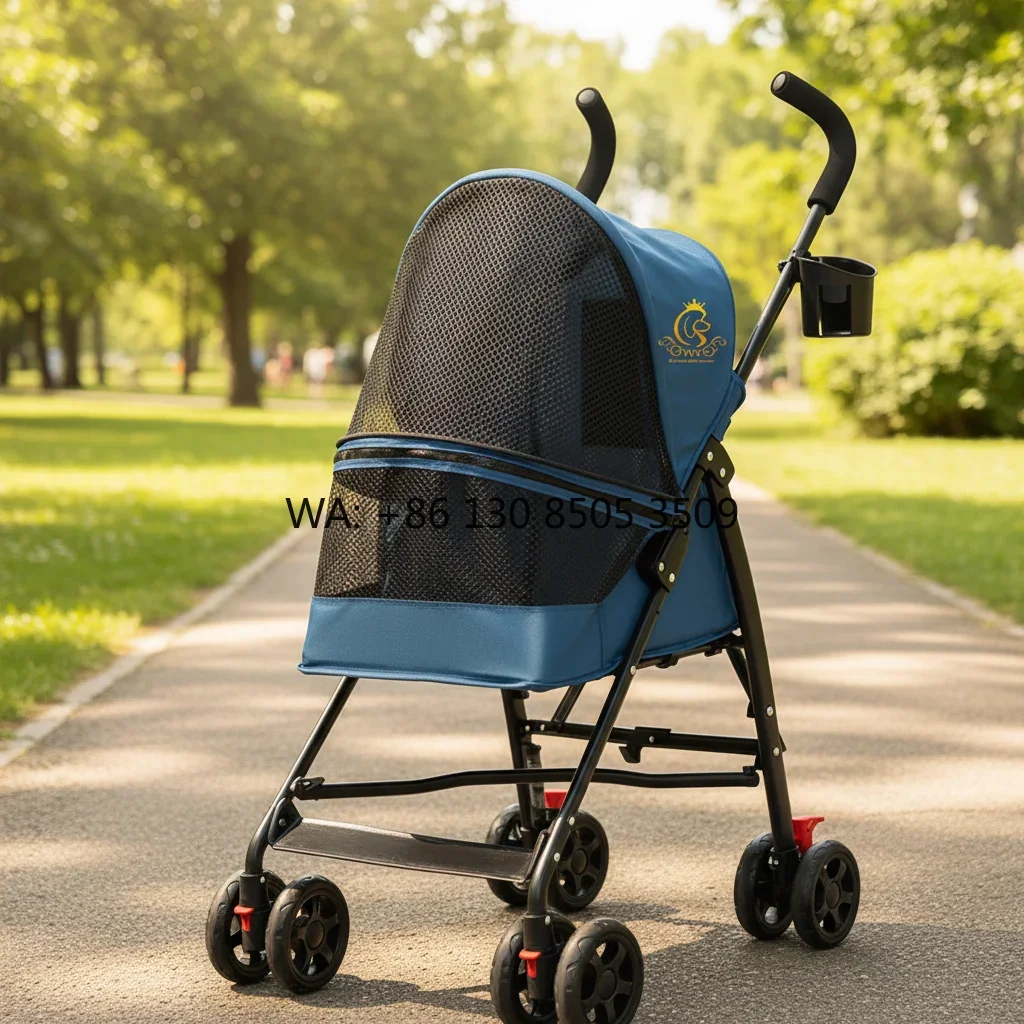 All-Terrain Pet Stroller Easy Folding  Shock Absorber Wheels Dual Brake Breathable Mesh Dog Cat Stroller (Max Load 15kg)