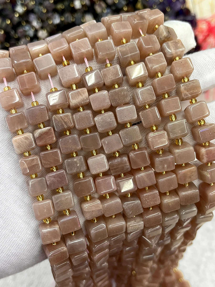 Natural Sunstone Crystal Sugar Cube Stone Section Beads Faceted Loose Spacer For Jewelry Making DIY Necklace Bracelet 15'' 8mm