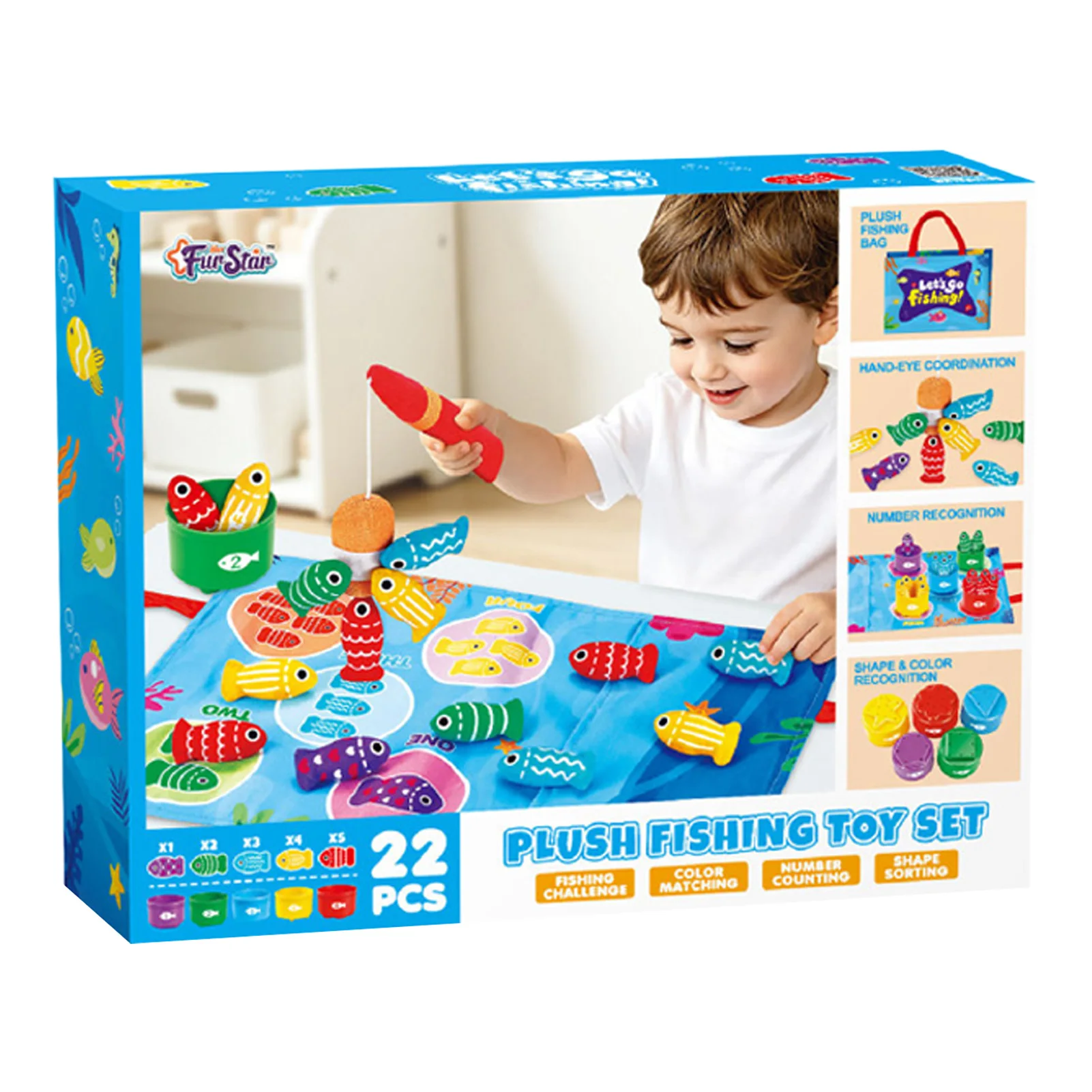 New-born Baby Fabric Fishing Toy Montessori Sensory Play Set High Contrast Soft Cotton for 0-3 Months Fine Motor Training