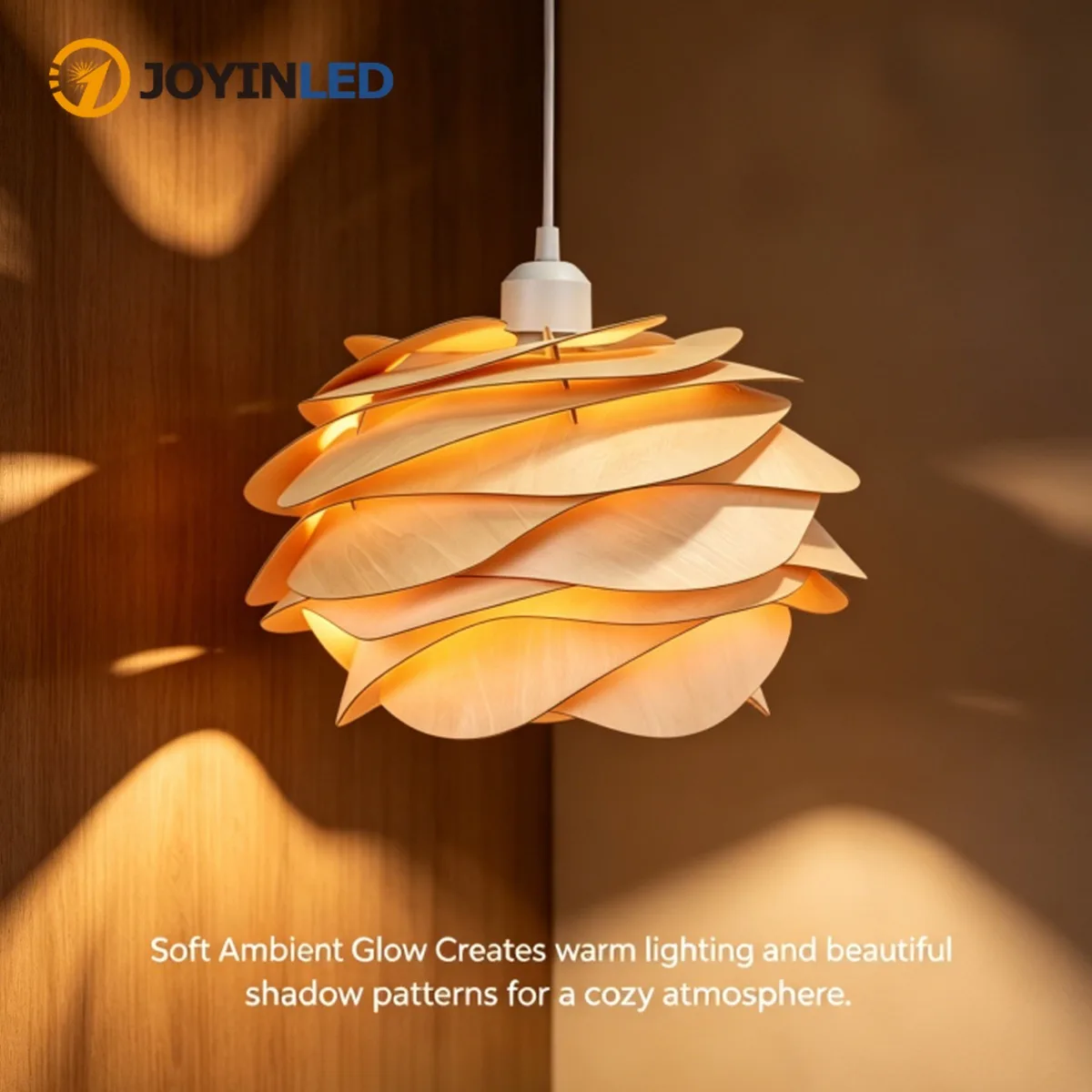 JOYINLED Japanischer Wabi-Sabi Pendelleuchte 30CM Nordische Handgefertigte Holzfurnier Deckenleuchte E27 Kronleuchter