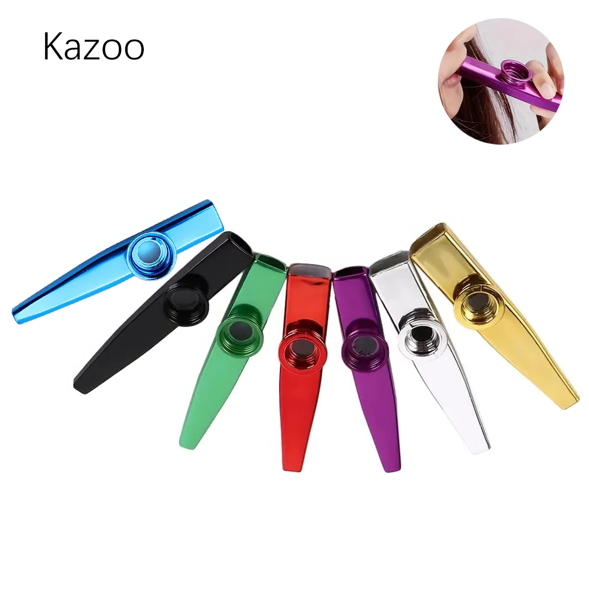 Flauta Kazoo de Metal Miwayer, Liga de Alumínio Colorida com Diafragma Destacável, Instrumento Musical Durável para Amantes da Música